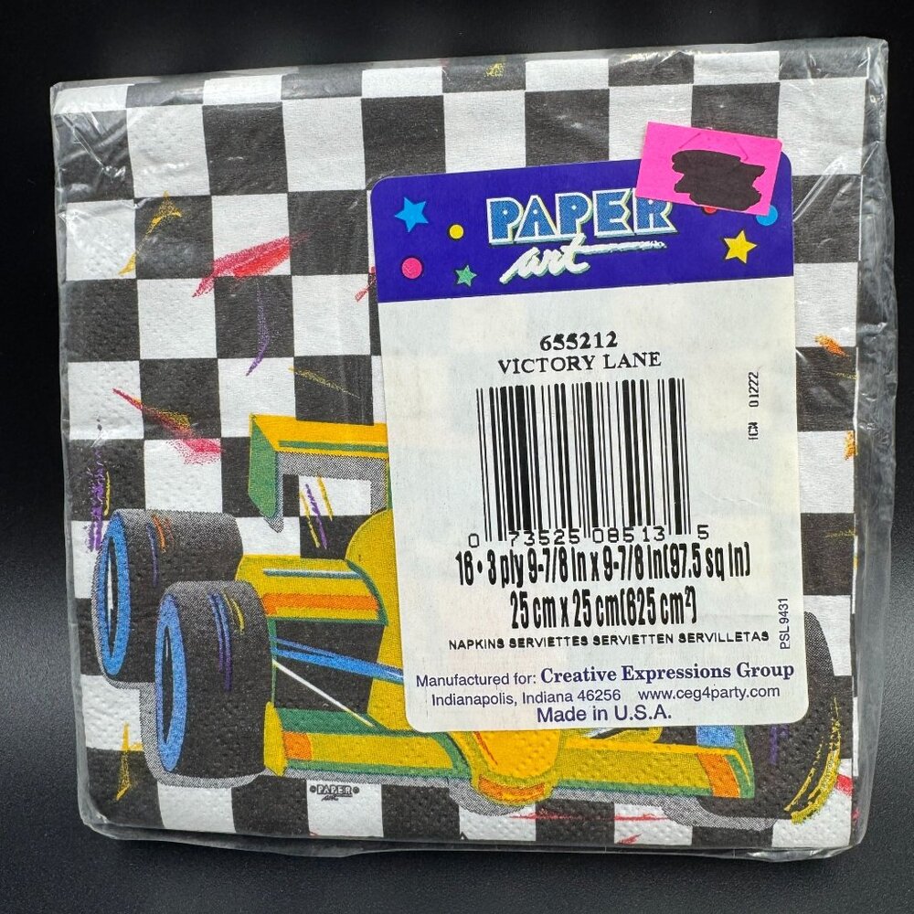 90's Victory Lane Race Car Party Napkins 4 Packs Vtg USA Made Checkered Flag - Picture 4 of 6